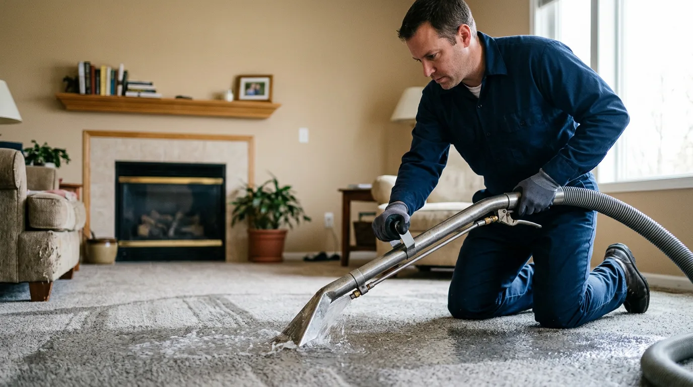 Water damage restoration technician working near Sand Lake, MI